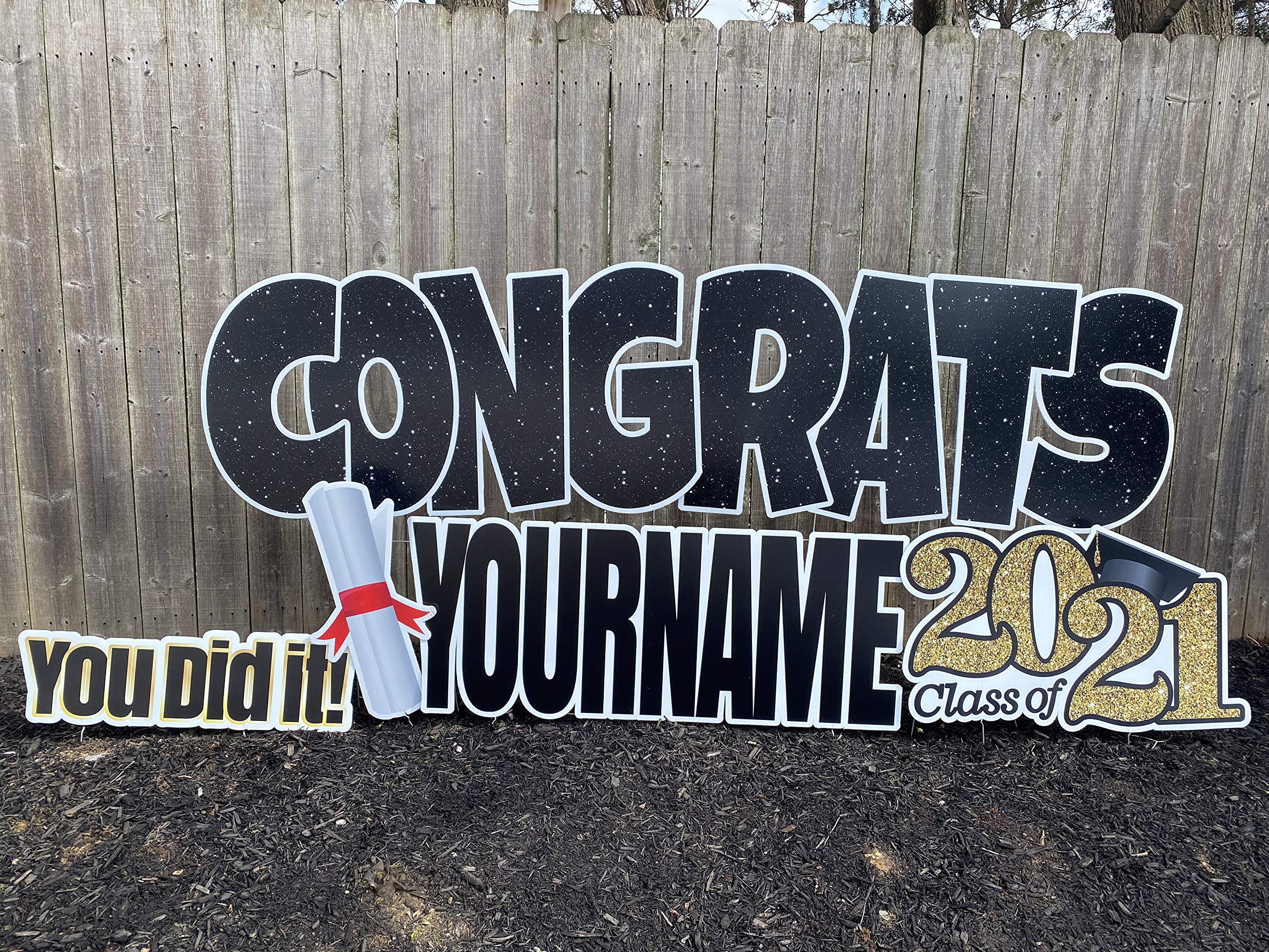 Personalized Class of 2021 Graduation Yard Sign with Metal Stakes - Custom Name Lawn Decor for High School & College Graduation Parties