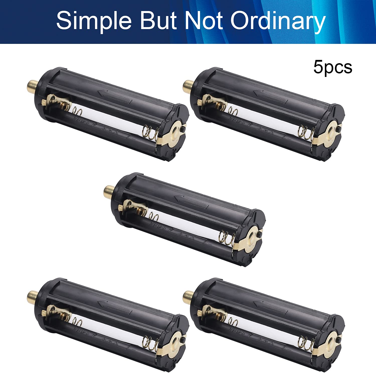 Fielect 5Pcs AAA Battery Holder Case - Black Cylindrical Storage Adapter for AAA Batteries | Organize & Protect Batteries for Flashlights, Torches, Toys & Electronics
