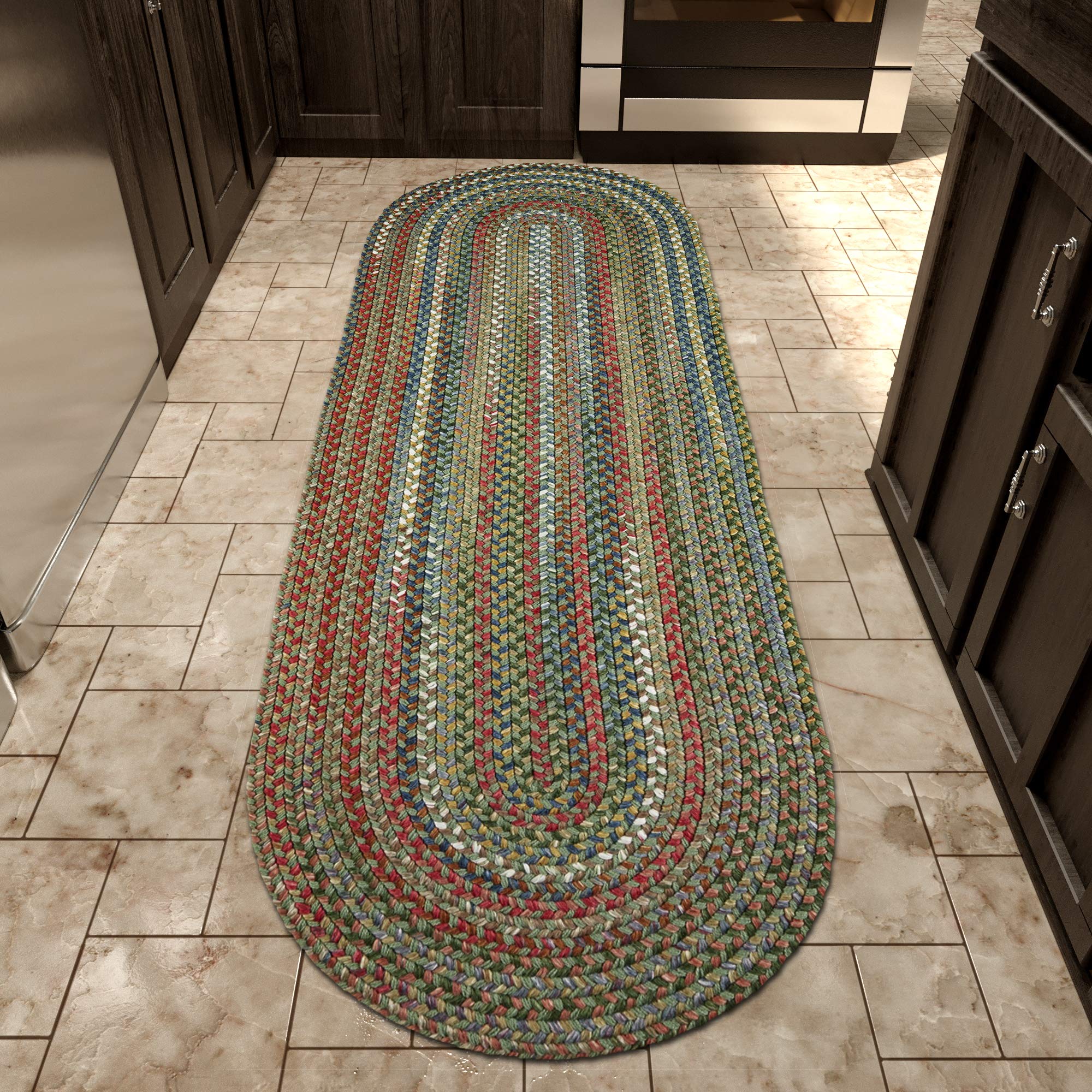 Premium Braided Area Rug - Handmade in USA with Gemstone Colors, Non-Slip Kitchen Runner Rug 2'x4' for Living Room, Hallway & Entryway - Peridot Green