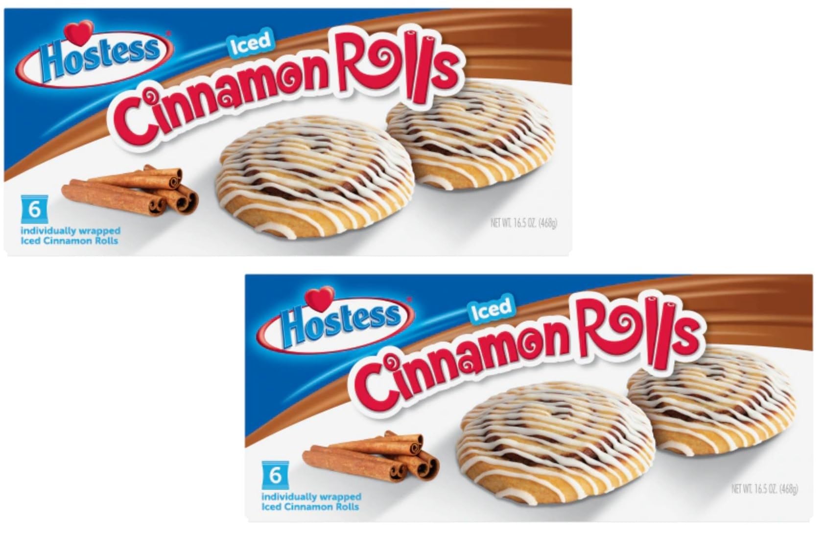 Delicious Iced Cinnamon Rolls - 16.5 Fl Oz (Pack of 2) - 6 Individually Wrapped Breakfast Pastries - Perfect for Morning Coffee, Brunch & Holiday Gatherings
