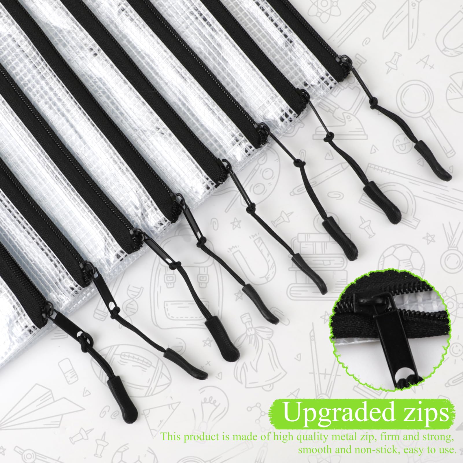 24 Pack Black Mesh Zipper Pouch Bags - 9.2 x 4.7 Inch Clear Pencil Pouches Bulk for School, Office & Travel Storage - Durable Zipper Pencil Bags for Organizing Stationery, Makeup & Small Essentials