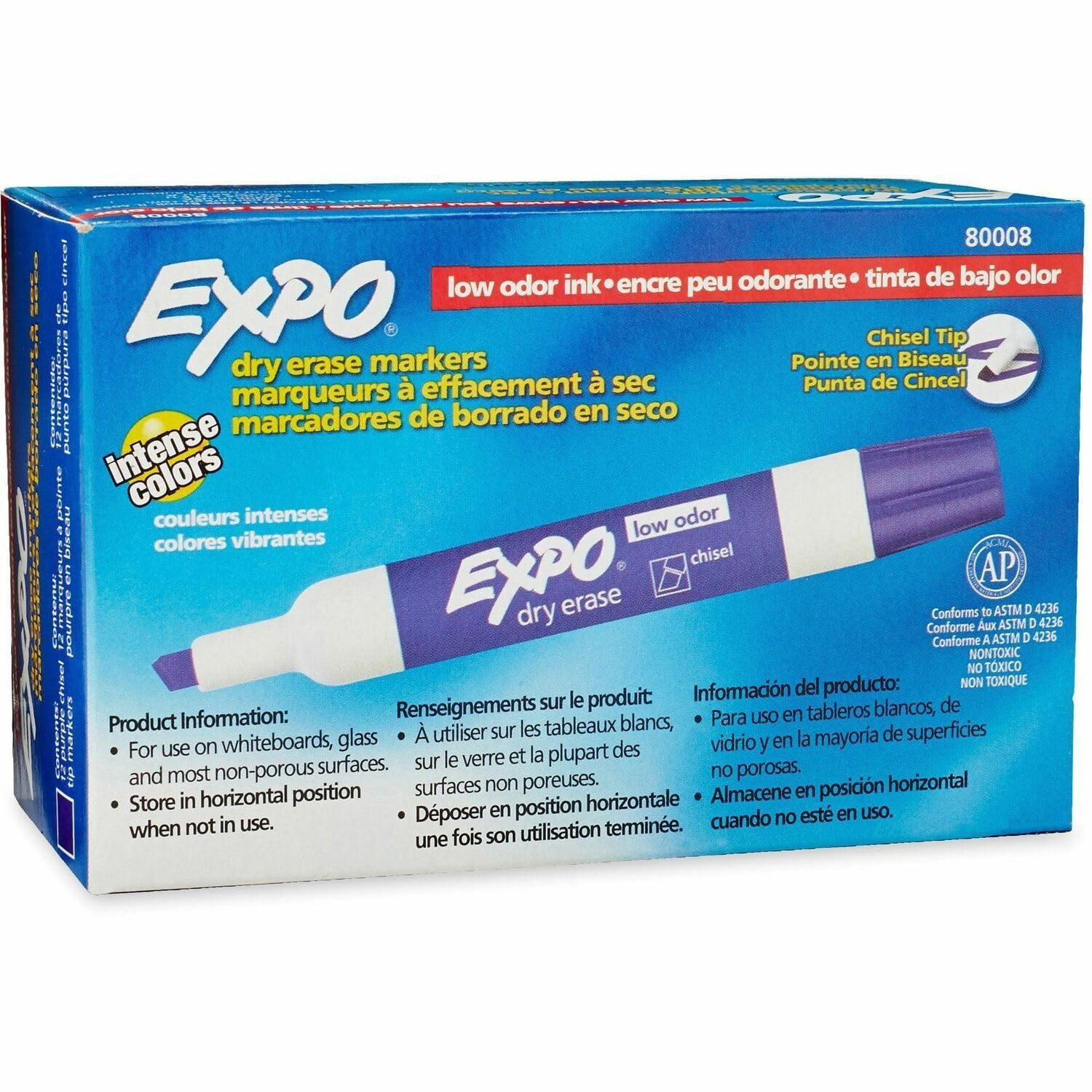 EXPO® Low-Odor Dry-Erase Markers, Chisel Tip, Purple, 12-Pack for Whiteboards, Office, Classroom & Home Use - Non-Toxic & Smudge-Free