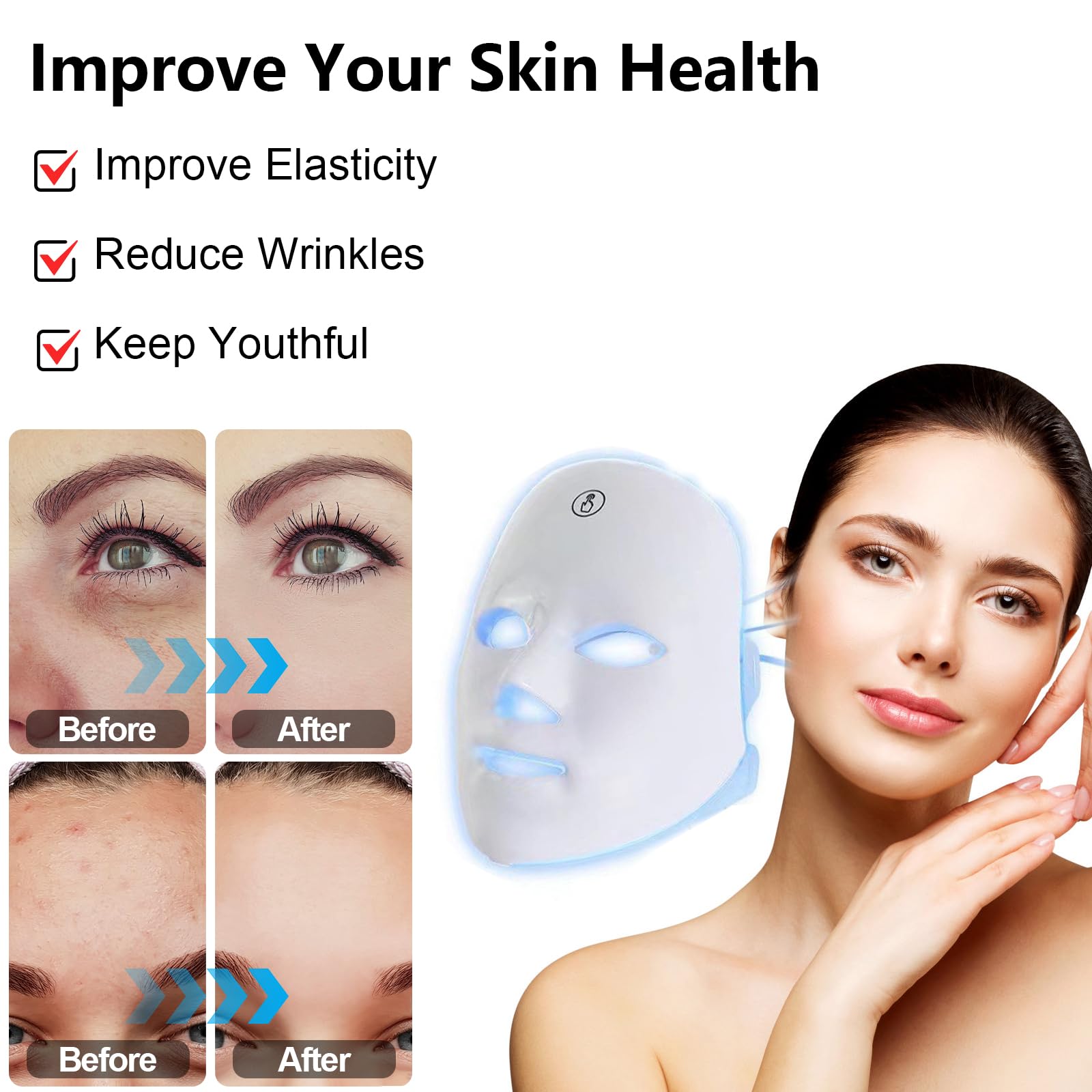 7-in-1 LED Red Light Therapy Mask for Face - Portable Skin Care Device with Adjustable Colors | Anti-Aging, Acne Treatment & Skin Rejuvenation | Perfect for Home Spa & Beauty Routine