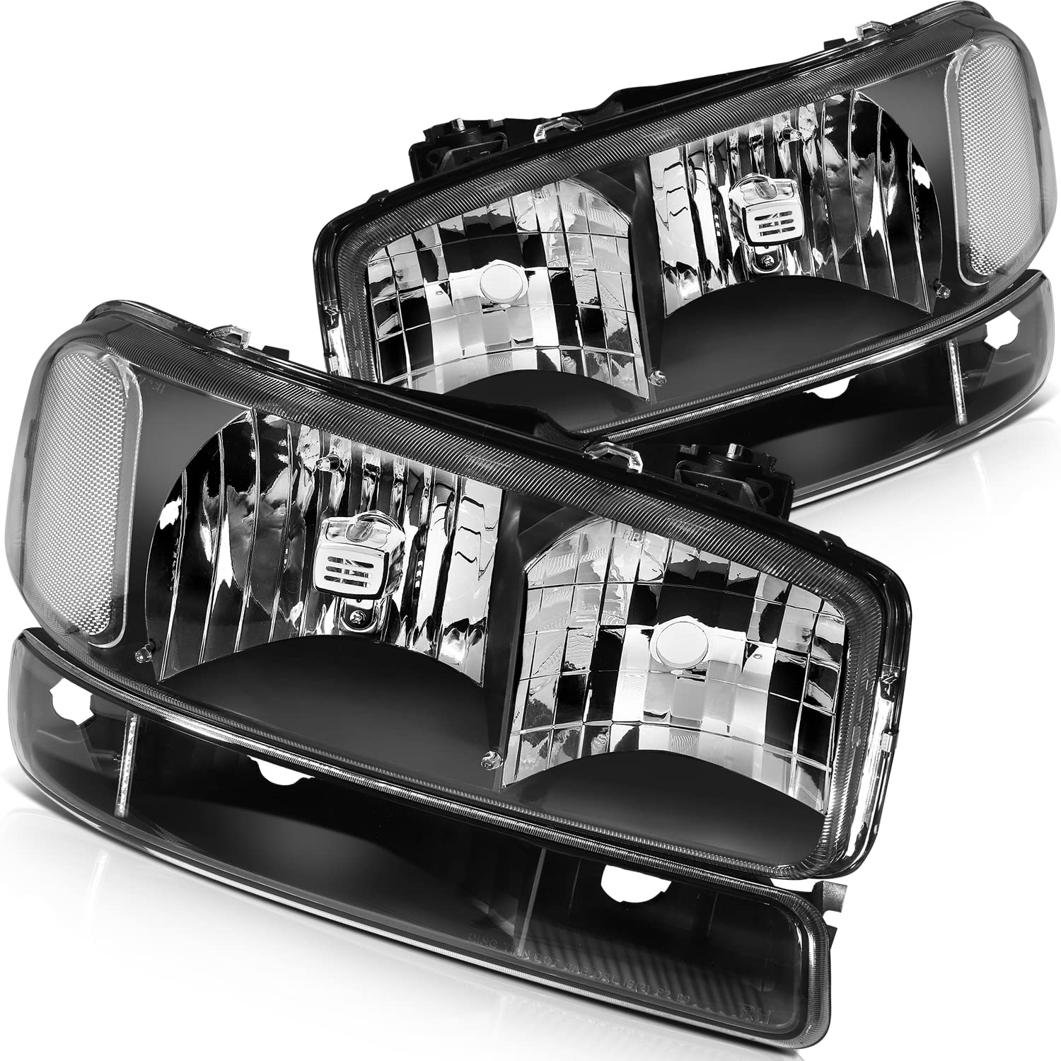 SCITOO Headlight Assembly for GMC Sierra/Yukon 1999-2006 - Black Headlights & Bumper Light for Off-Road & Night Driving