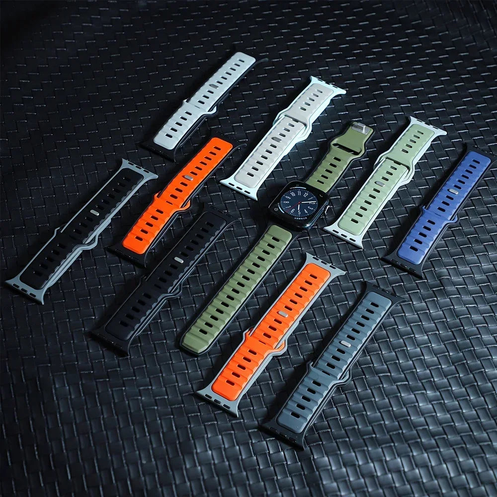 Durable Dual-Tone Silicone Sports Bands for Apple Watch - Sweatproof & Comfortable Fitness Tracker Straps for Running, Gym & Outdoor Activities
