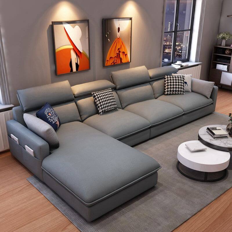 L-Shaped Sectional Sofa with Adjustable Headrest and Chaise Lounge - Perfect for Living Room, Home Theater, and Small Spaces