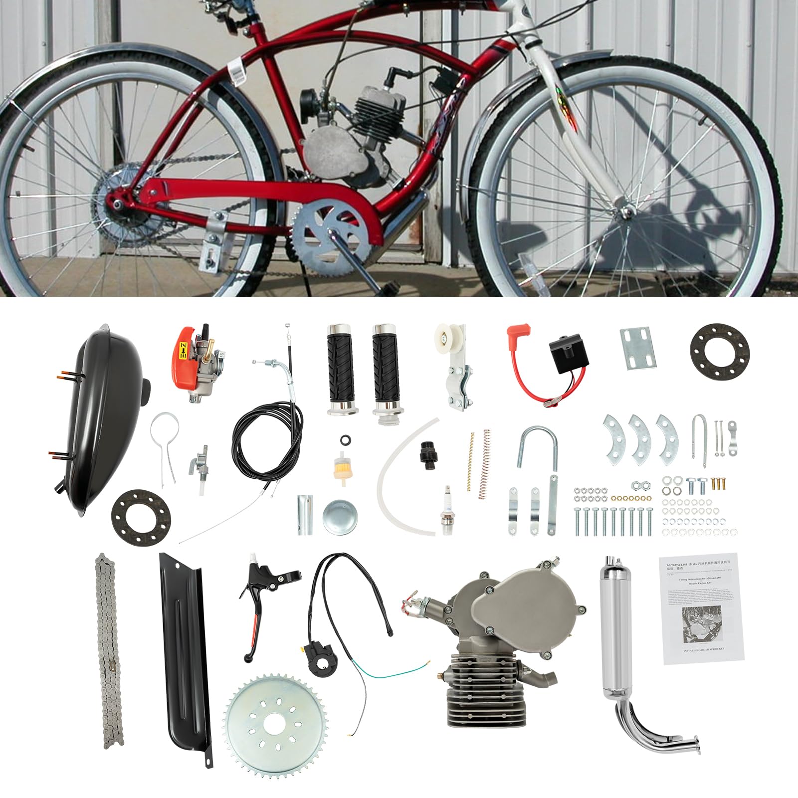 Upgrade 110CC 2-Stroke Gas Powered Bicycle Engine Kit with CDI System & Foot Pedal Start - Compatible with 26