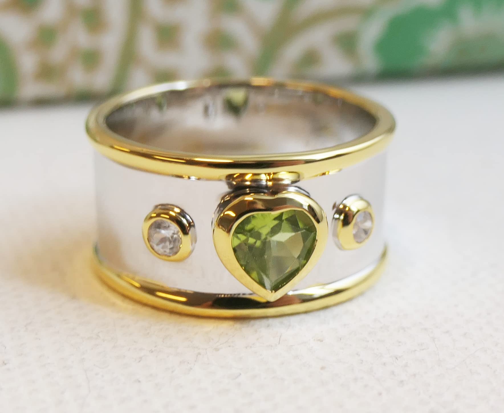 Peridot & Zircon Heart Shaped Sterling Silver Ring - Natural Gemstone Jewelry, August Birthstone - Handmade Gift for Women, Valentine's Day, Mother's Day & Birthday - Perfect for Romantic Occasions, Anniversary Celebrations & Special Surprises