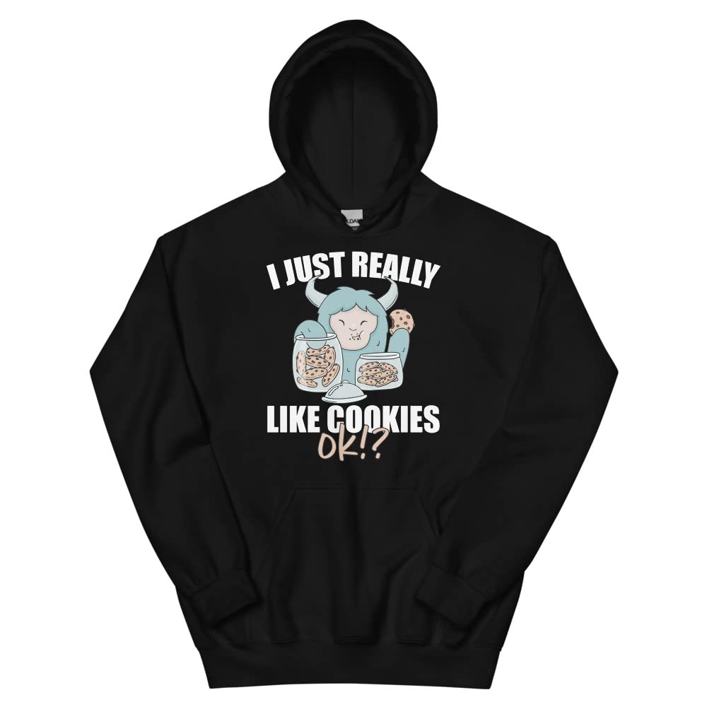 Funny Yeti Hoodie with 'I Just Really Like Chocolate Chip Cookies' Print - Cozy & Humorous Sweatshirt for Cookie Lovers, Winter Wear & Casual Outfits