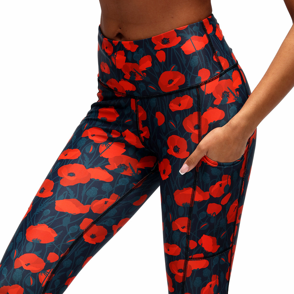 Poppy Field Leggings for Women - High Waisted Yoga Pants with Pockets - Comfortable Workout Leggings for Running, Gym & Lounge Wear
