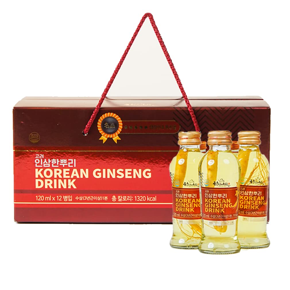 Premium Korean Ginseng Energy Drink with Whole Real Root (120ml / 4.05oz, Pack of 12) | Natural Herbal Supplement for Energy & Vitality | Great Gift for Health Enthusiasts | Perfect for Workouts, Study Sessions & Daily Energy Boost