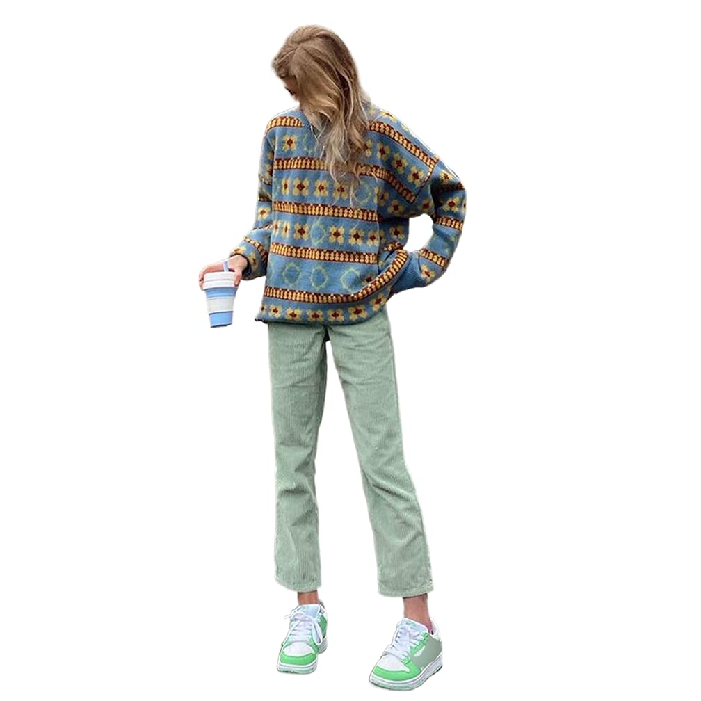 Women's Argyle Oversized Sweaters - Casual Crew Neck Geometric Knit Pullover Jumper - Vintage Streetwear for Fall/Winter Fashion, Coffee Dates & Cozy Weekends