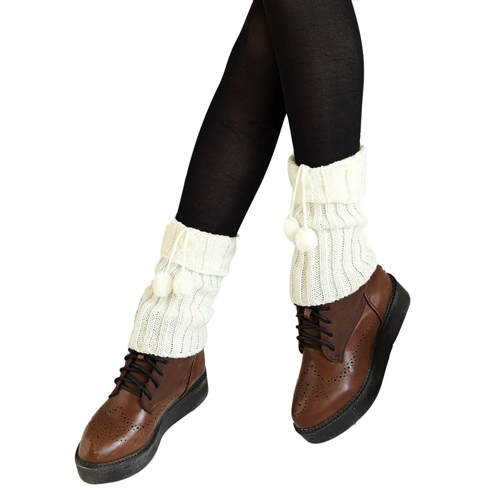 Evangelia.YM Women's Fashion Twist-Knitted Boot Warmers Socks - Soft Leg Cover Flap Short Socks for Winter (White, One Size) - Perfect for Cold Weather, Indoor Comfort & Stylish Outfit Pairing