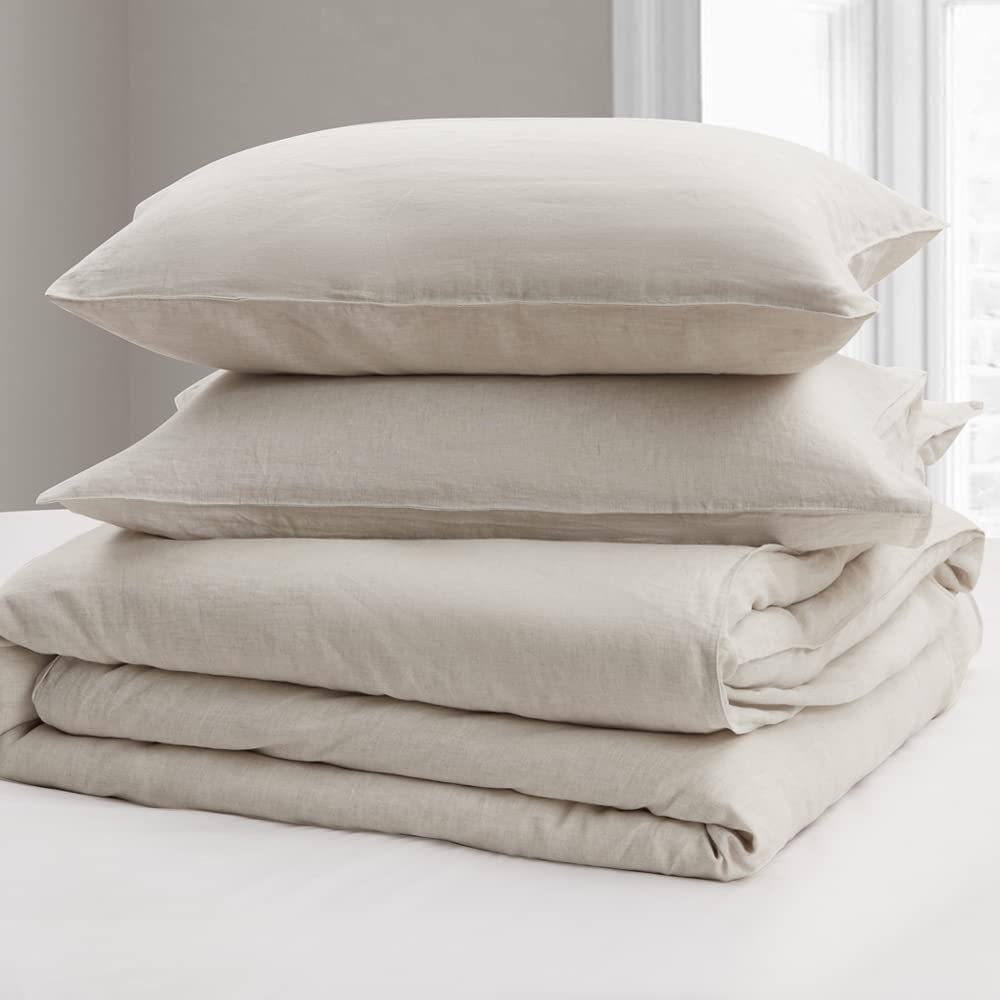 GIORCIS 100% French Linen Duvet Cover Queen Size - Stone Washed Natural Linen Bedding Set with Zipper Closure & 8 Ties, Includes 2 Pillowcases (Queen/Full) | Soft, Breathable & Durable for All Seasons - Perfect for Master Bedroom, Guest Room & Vacation Homes