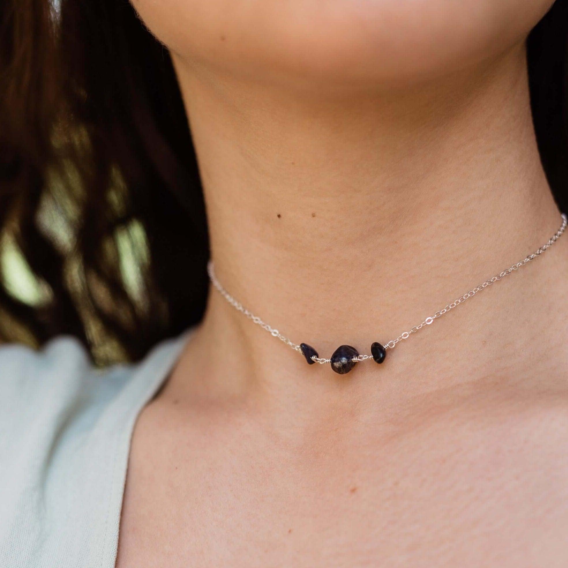 Elegant Sapphire Beaded Chain Choker Necklace for Women | Dainty Blue Gemstone Jewelry | Perfect for Weddings, Parties & Date Nights