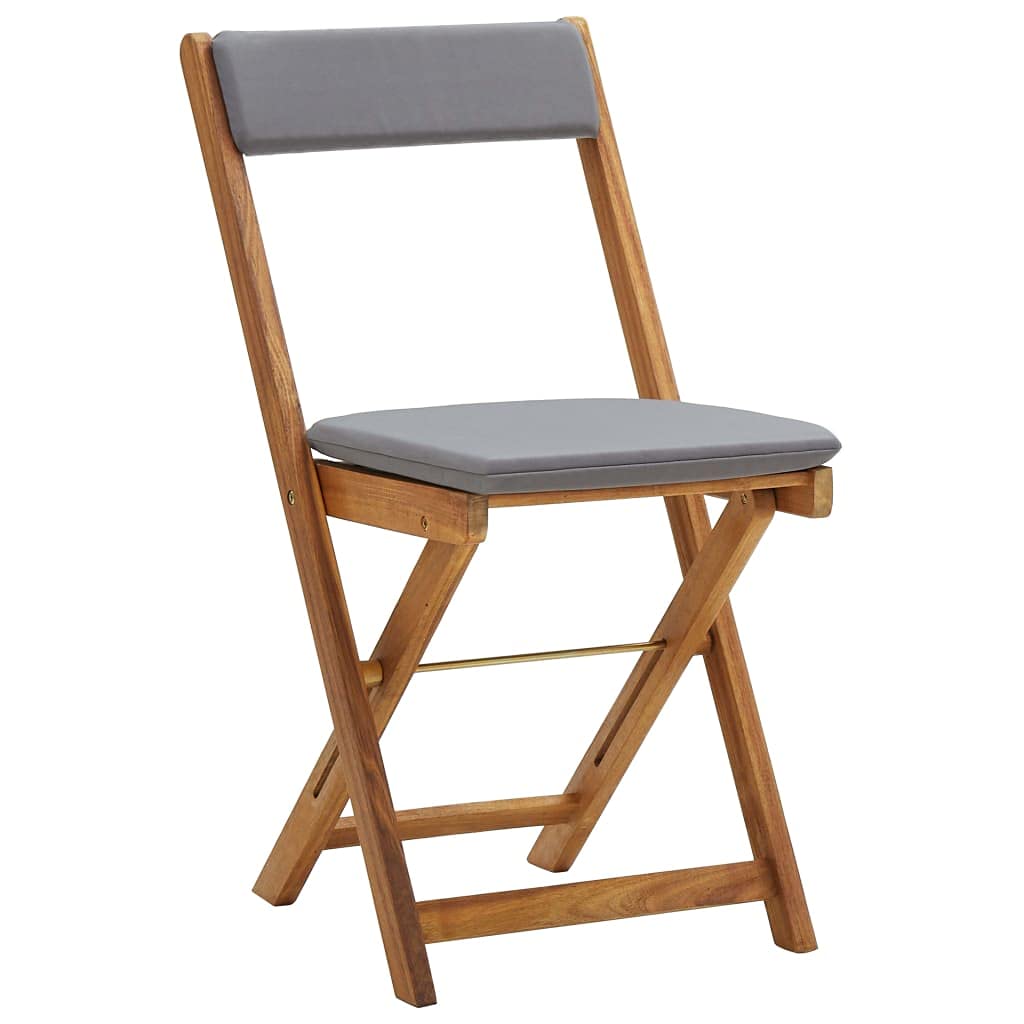 3-Piece Folding Bistro Set with Cushions - Solid Acacia Wood Patio Furniture (Gray) - Perfect for Small Balcony, Garden, Deck or Outdoor Dining