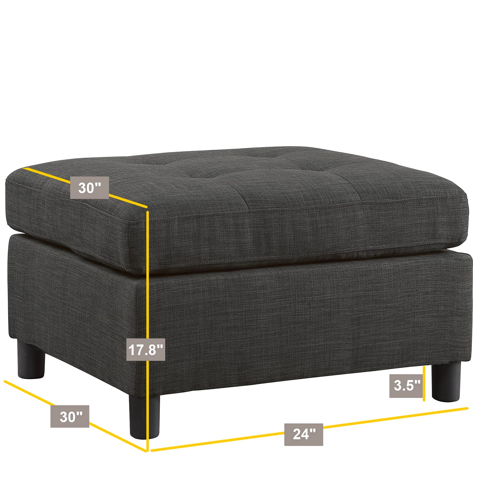 Sunflower Fabric Ottoman Footrest Stool - Dark Grey Modular Living Room Furniture for Sectional Sofa Sets | Perfect for Lounging, Extra Seating & Home Decor