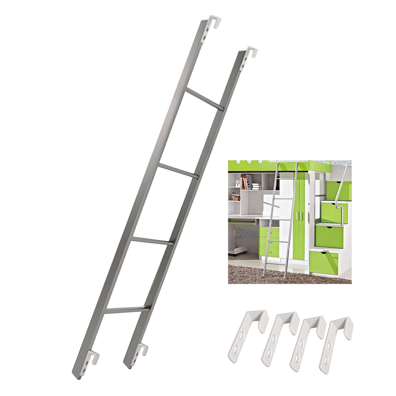 YLLFF Silver RV Bunk Bed Ladder with Hooks - 4/5 Step Hanging Camper Ladder for Twin Beds, Loft, Dorms - Safe Climbing Solution for Toddlers, Elderly & Teens (1.3M/4.3FT) - Perfect for Campers, Trailers & Small Spaces