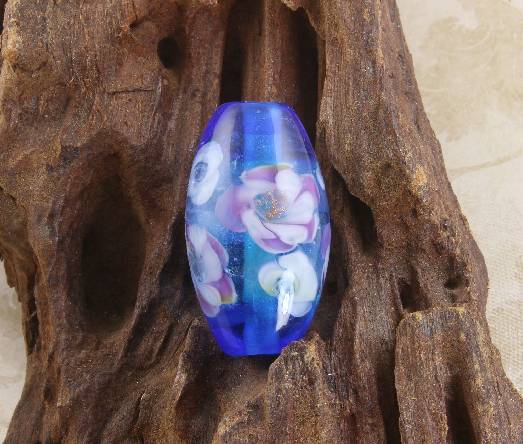 Aqua Blue Floral Lampwork Glass Focal Bead - Handmade SRA Artisan Bead for Jewelry Making, DIY Crafts, Necklaces & Bracelets - Perfect for Bohemian Style Accessories and Gift Giving
