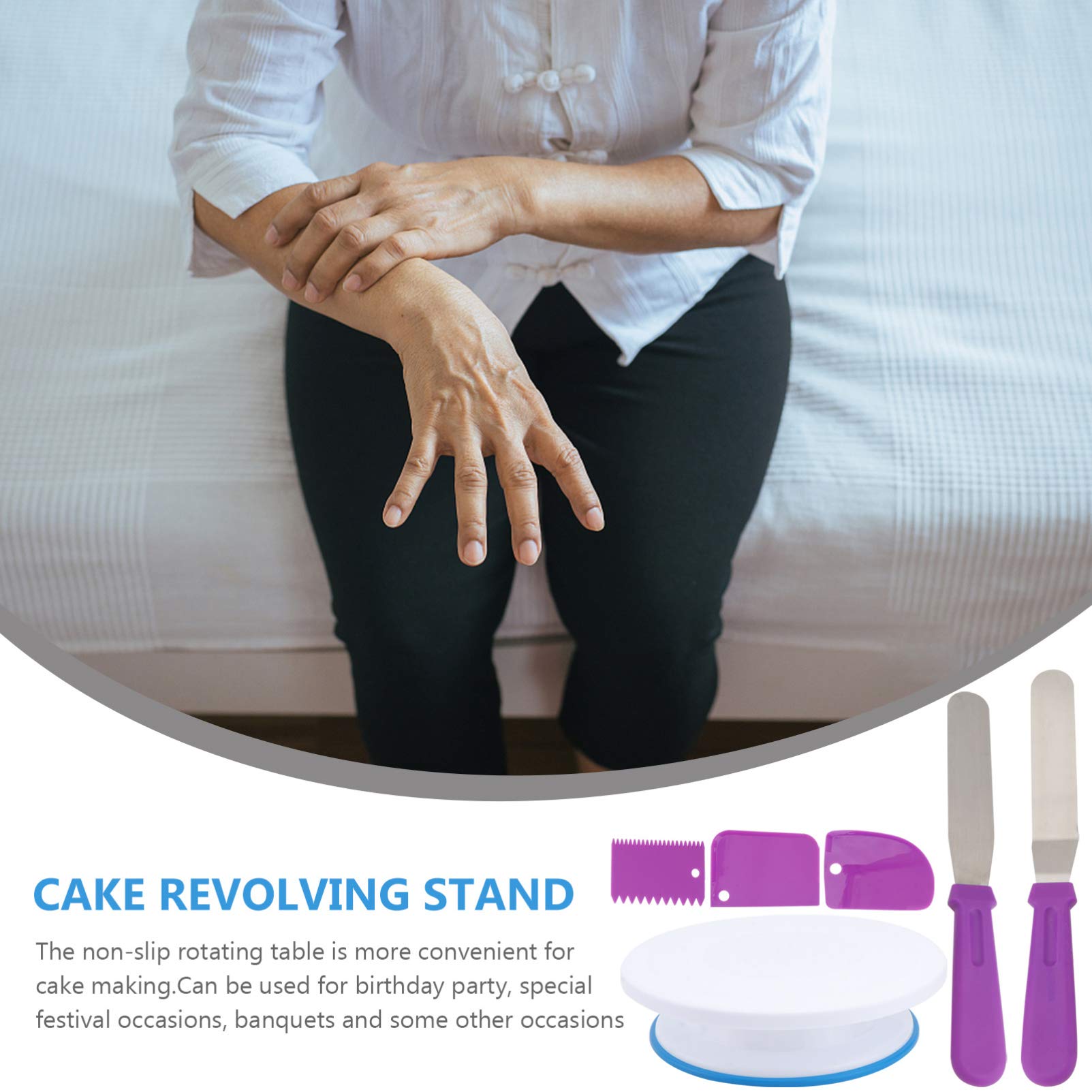 DOITOOL 6-Piece Cake Turntable Set - Manual Rotating Cake Stand, Durable Rotary Cake Base with Non-Slip Surface for Cake Decorating, Baking, and Dessert Display - Perfect for Home Bakers & Professional Chefs