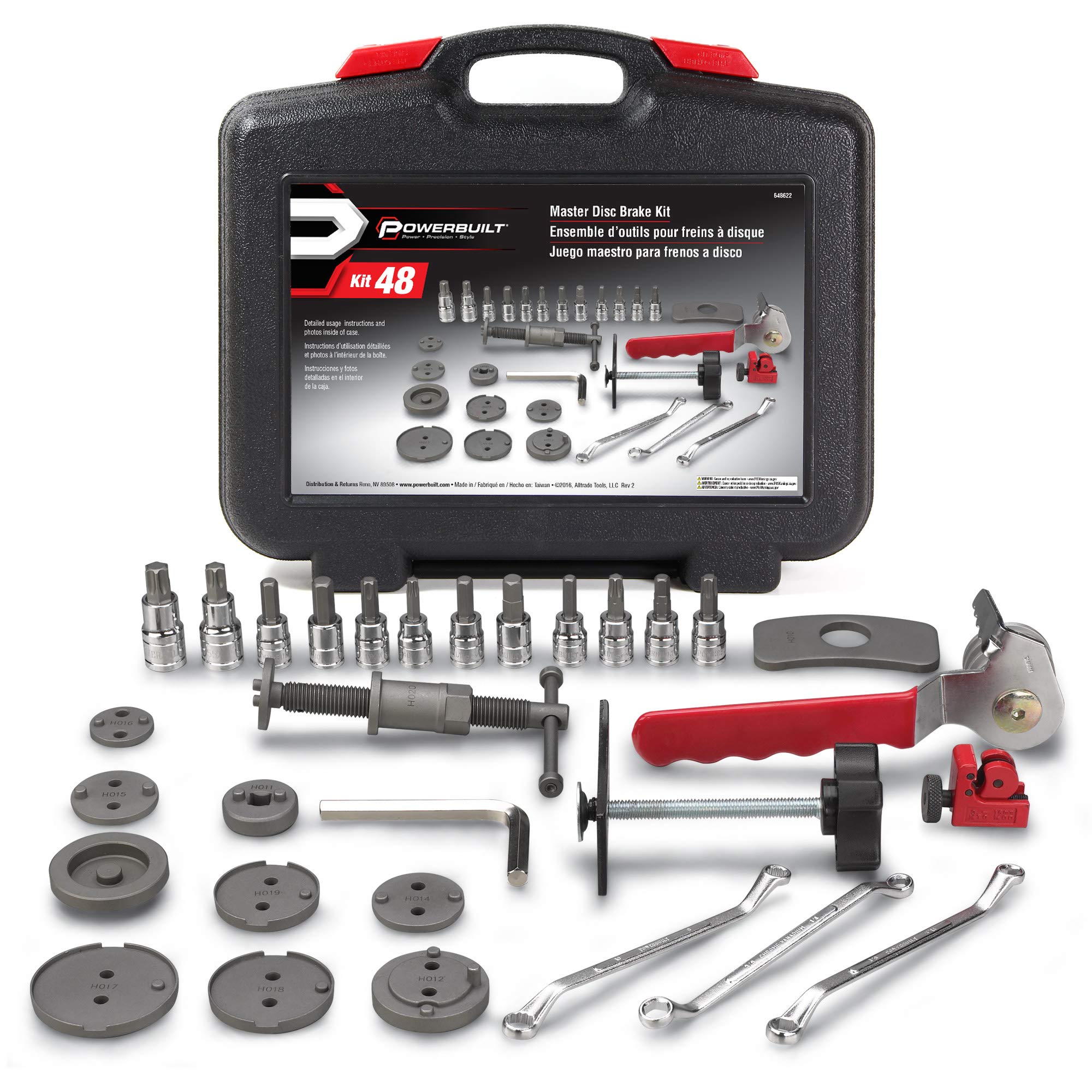 Powerbuilt 648622 Master Disc Brake Service Set - 30-Piece Brake Caliper Wind Back Tool Kit for Cars & Trucks with Piston Compression | Professional Vehicle Brake Maintenance & Repair | Perfect for DIY Mechanics & Auto Shops