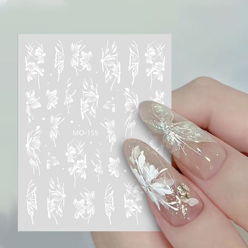 3D White Floral Nail Stickers - Elegant Hand-Painted Nail Art Decals for Women | Perfect for Weddings, Parties & Special Occasions