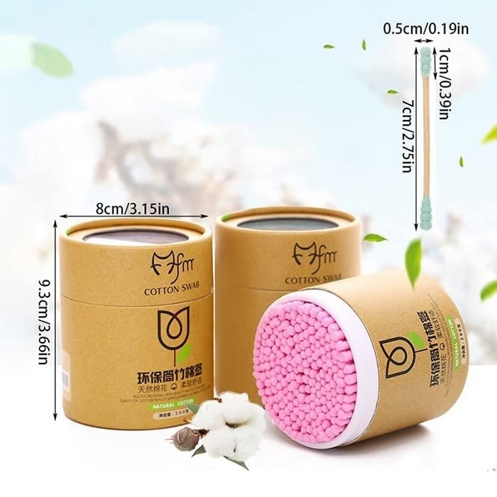 JIAVAXA 200 Pcs (400 Swabs) Bamboo Cotton Ear Buds - Soft, Non-Toxic, Biodegradable Ear Wax Cleaning & Makeup Removal Swabs for Adults & Babies | 100% Organic Cotton | Perfect for Ear Care, Cosmetic Application & Baby Hygiene