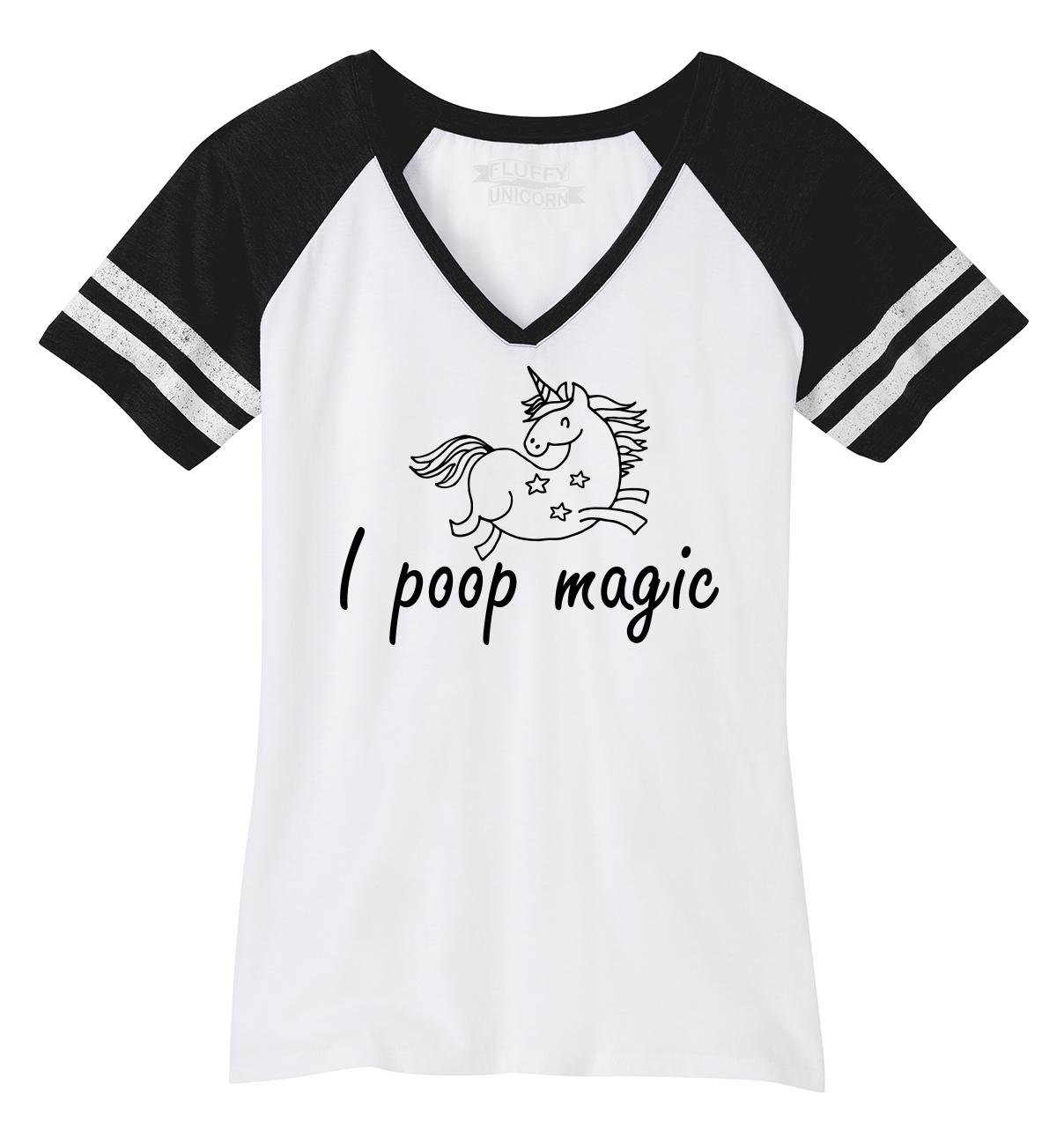 Funny Unicorn Poop Magic V-Neck T-Shirt for Women | Comical Graphic Tee | Perfect for Casual Wear, Gag Gifts & Unicorn Lovers
