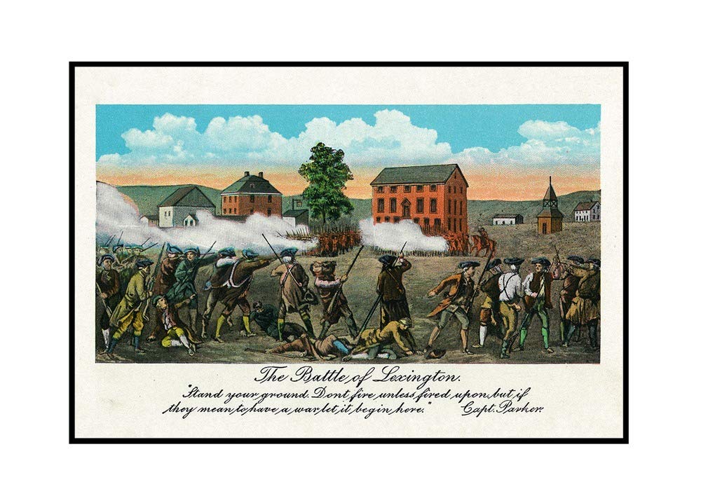 Lexington MA Battle of Lexington Art - 36x24 Framed Gallery Wrapped Canvas with Capt. Parker Quote - Perfect for Home Office Decor & American History Enthusiasts