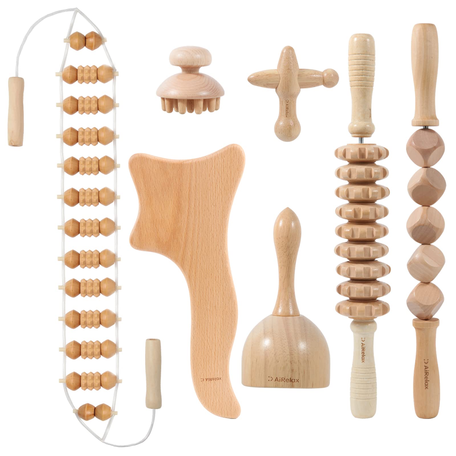 7-Piece Wood Therapy Massage Set for Body Shaping & Cellulite Reduction - Colombian Maderoterapia Kit with Lymphatic Drainage Tools for Neck, Back & Waist Pain Relief - Perfect for Spa, Home Use & Professional Therapists