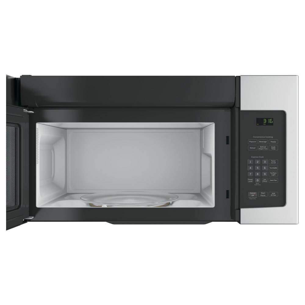 GE JNM3163RJSS 30 Inch Stainless Steel Over-the-Range Microwave - 1.6 Cu. Ft Capacity, Sensor Cooking & Ventilation System - Perfect for Kitchen Remodeling & Small Space Cooking