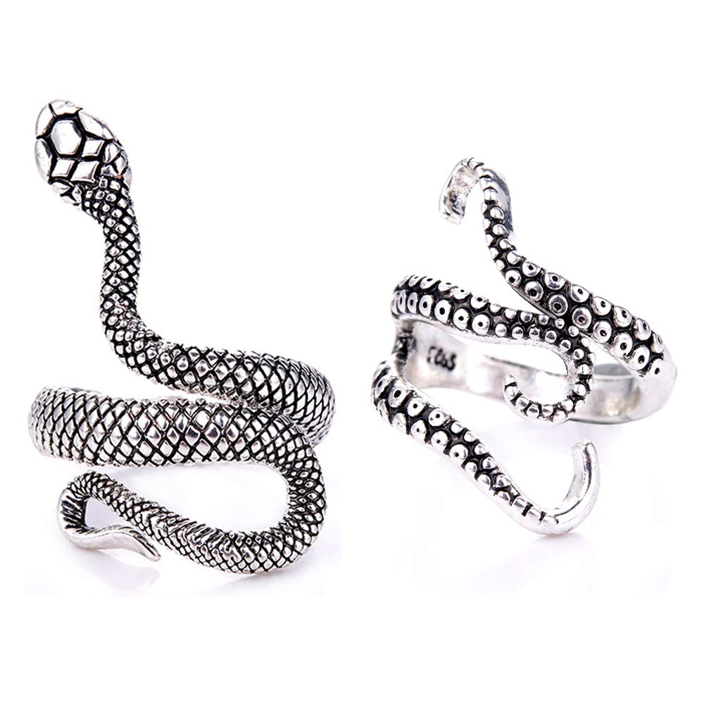 Gothic Silver Unisex Vintage Ring for Men & Women - Punk Rock Hippie Style, Edgy Goth Squid Snake Jewelry - Perfect for Teens, Hip Hop Fashion & Alternative Scenes
