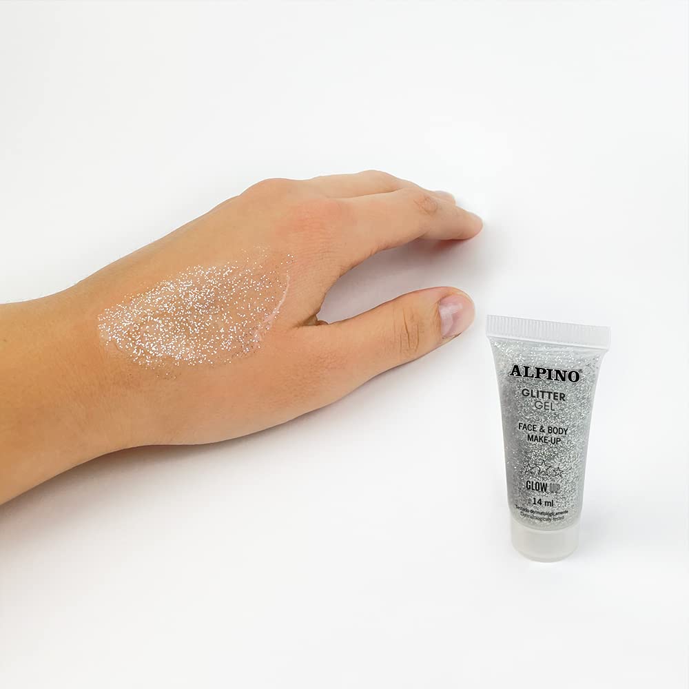 Alpino Silver Glitter Gel - 6 Pack Solid Glitter Gel with Clear Base | Shimmery Liquid Glitter for Nail Art, Body Paint & DIY Crafts | Perfect for Parties, Festivals & Special Occasions
