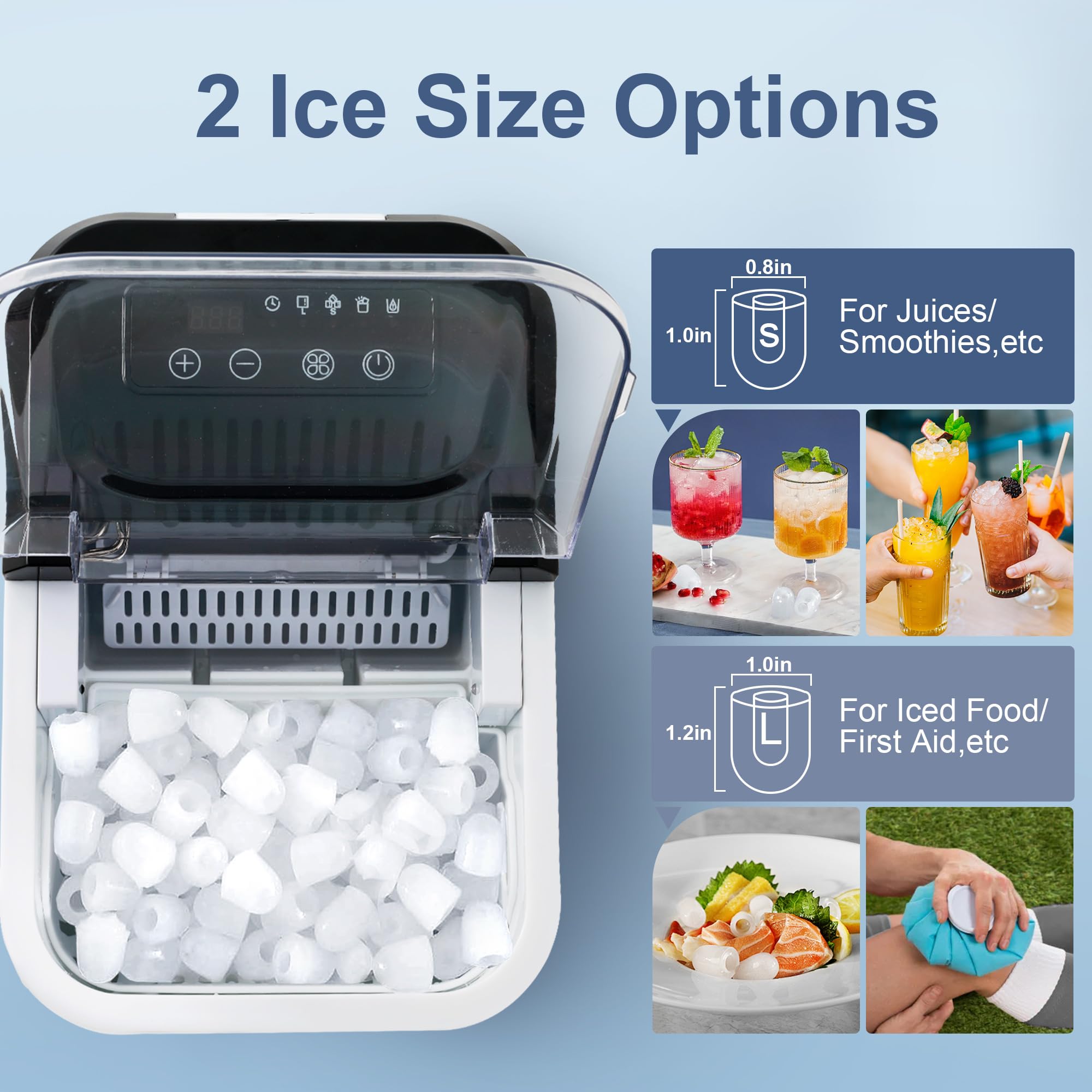 Portable Countertop Ice Maker Machine - 9 Ice Cubes in 6 Minutes, 33 Lbs Daily Output, 2 Size Options, Self-Cleaning & Ultra Quiet - Perfect for Home, Office, Kitchen, RV, Camping & Outdoor Parties (Stainless Steel)