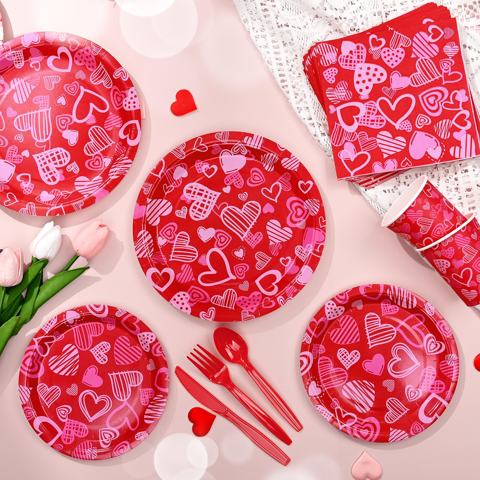 120-Piece Valentine's Day Party Set - Heart-Themed Paper Plates, Napkins & Cutlery for Birthday, Anniversary, Wedding, Engagement Celebrations | Perfect for Romantic Dinners, Holiday Gatherings & Special Occasions