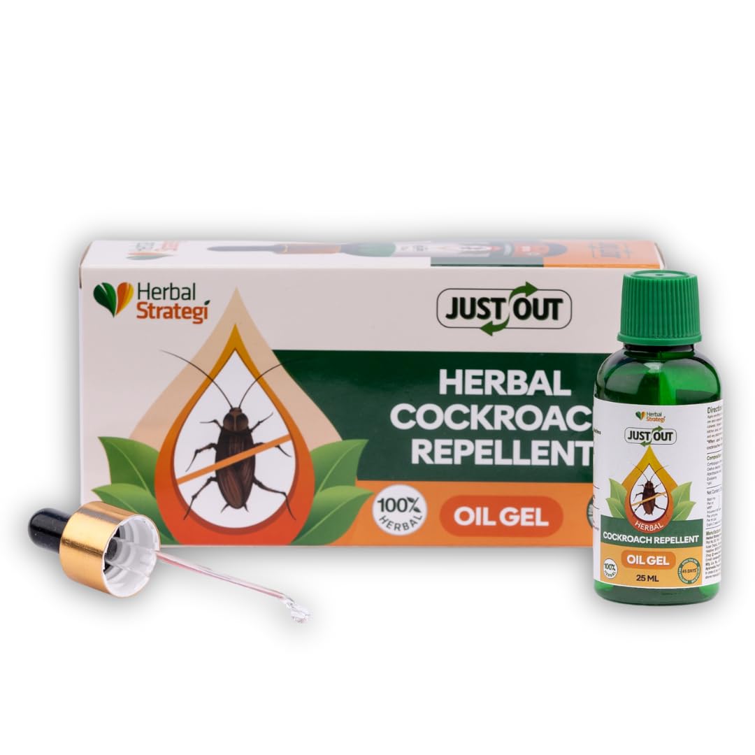 Herbal Strategi Cockroach Repellent Oil Gel - 25ml | Natural Roach Repellent for Home & Kitchen | 100% Herbal, Chemical-Free & Non-Toxic | Safe for Babies & Pets | Ayurvedic Certified | Works on All Cockroach Species | Ideal for Apartments, Restaurants & Food Storage Areas