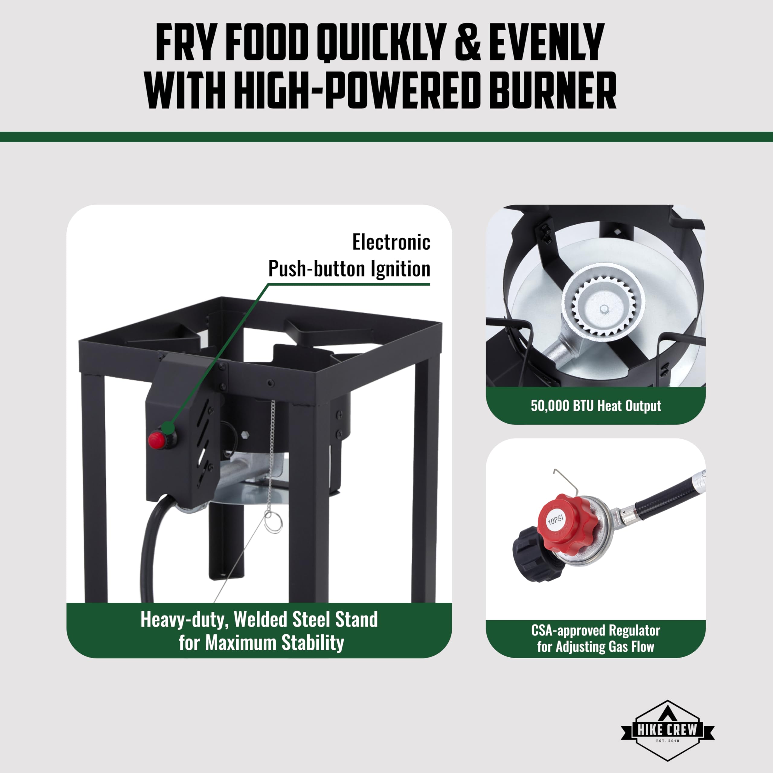 Hike Crew 50,000 BTU Outdoor Propane Turkey Fryer Kit with Igniter & Stainless Steel Funnel - Complete Set Includes 30qt & 10qt Pots, Strainer Baskets, 12