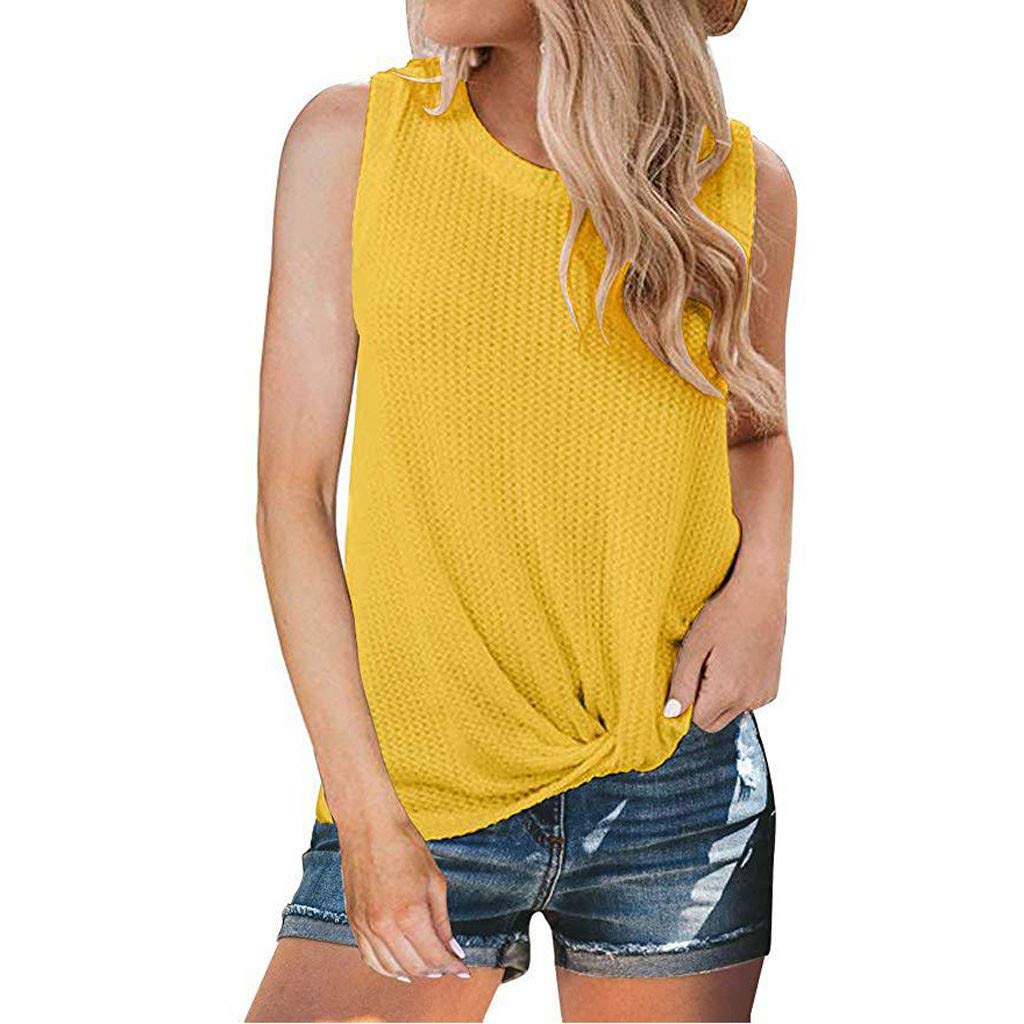 Women's Casual Sleeveless Blouse - Cute Twist Knot Waffle Knit Shirt Tank Top for Summer Outfits & Beach Wear | Breathable Comfort for Daily Wear, Parties, and Vacation