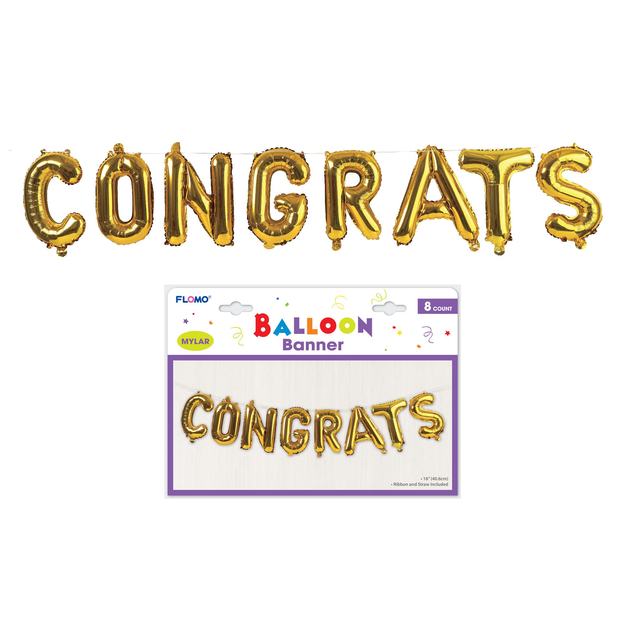 8Pcs Gold Mylar Balloon Banner Set - Happy Birthday Party Decorations - Perfect for Graduation, Baby Shower & Anniversary Celebrations