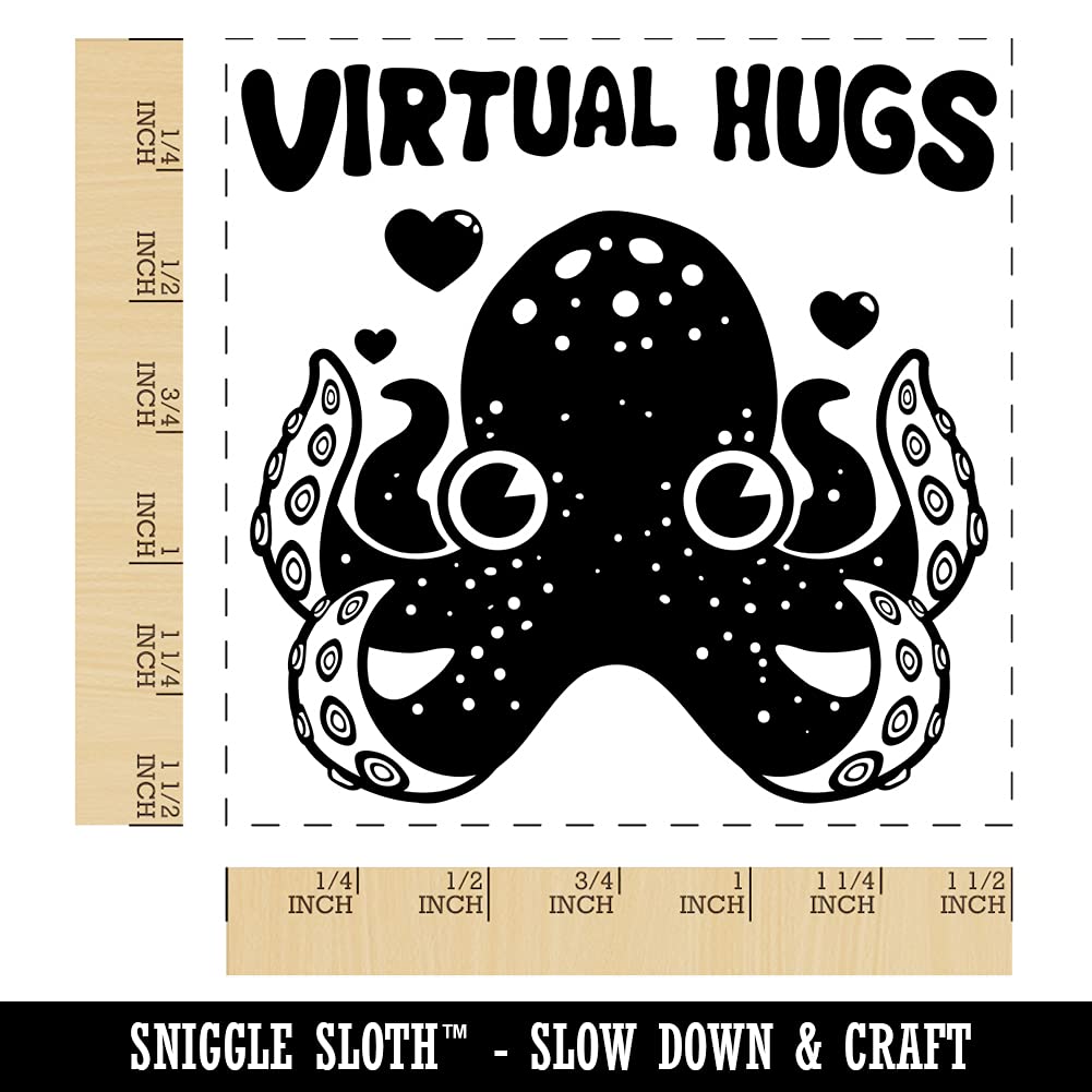 Octopus Virtual Hugs Self-Inking Rubber Stamp - 1.5 Inch Large Blue Ink Stamper for Cards, Scrapbooking & DIY Crafts - Perfect for Teachers, Office Use & Gift Wrapping