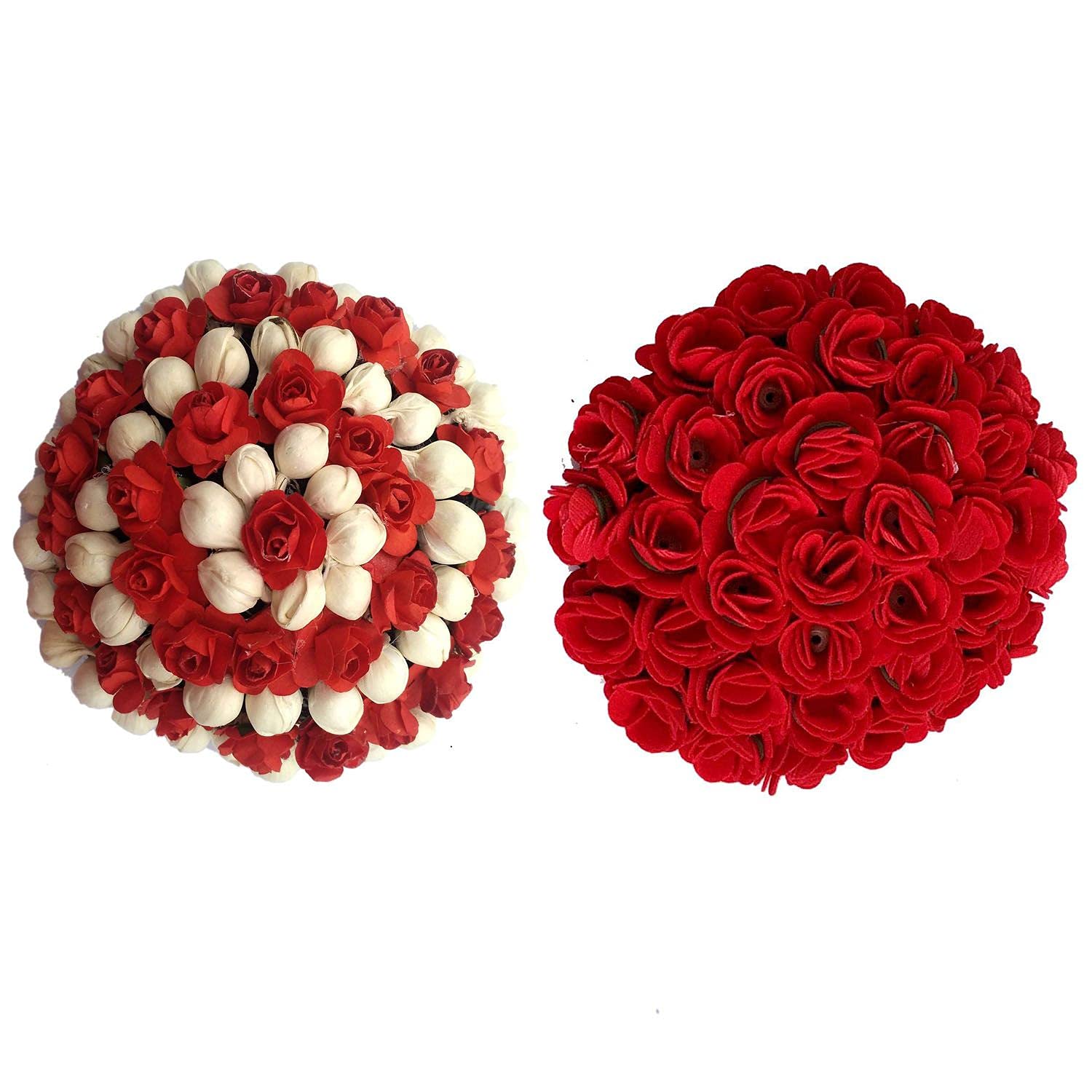 Maahal Hair Flower Gajra Bun & Mogra Gajra Juda Maker - Red & White Floral Hair Accessories for Women & Girls (Pack of 2) - Perfect for Weddings, Parties & Traditional Events