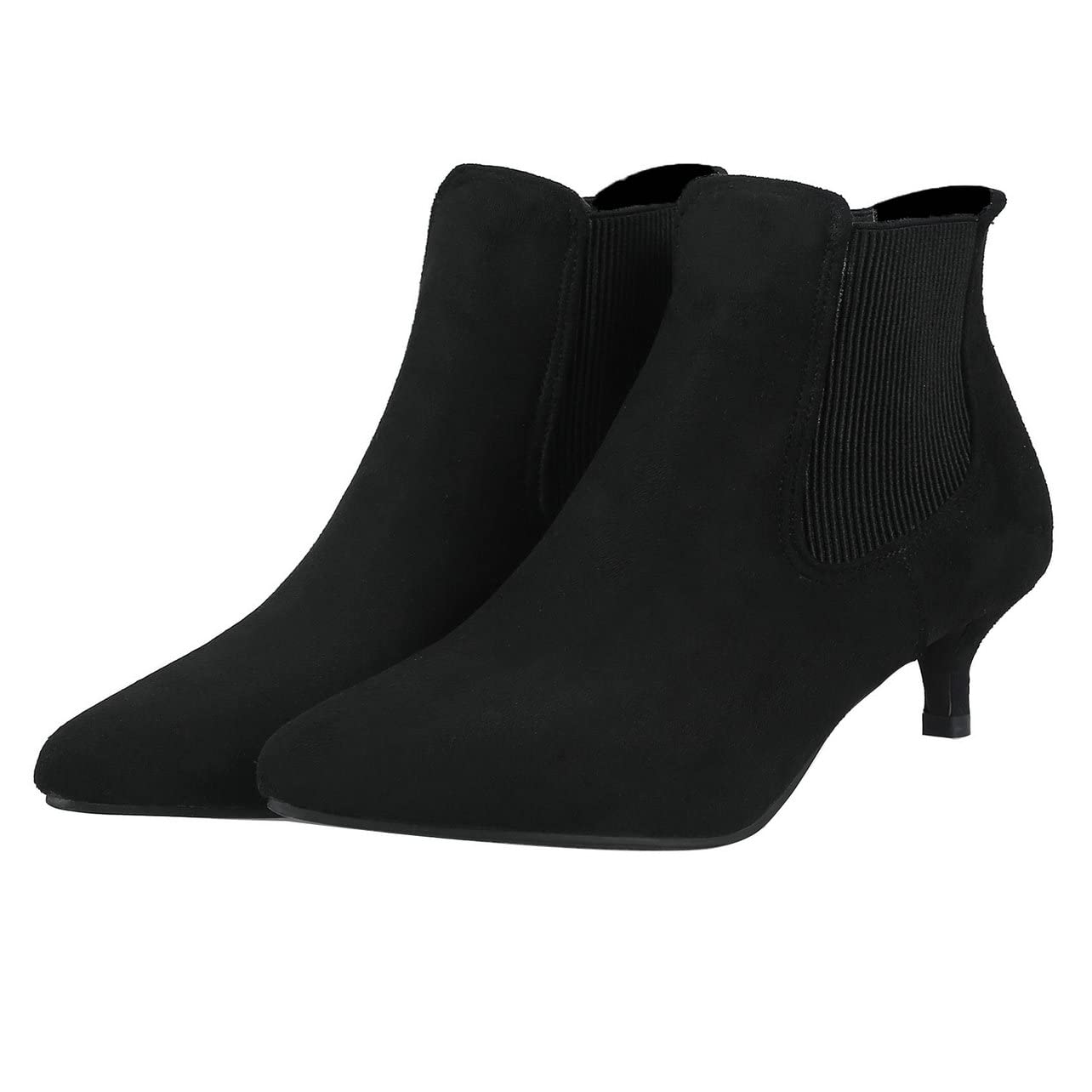 UniqueStride Women's Low Kitten Heel Ankle Boots - Pointed Toe Slip On Chelsea Booties for Work, Office & Casual Outfits | Comfortable & Stylish Fall/Winter Fashion Shoes
