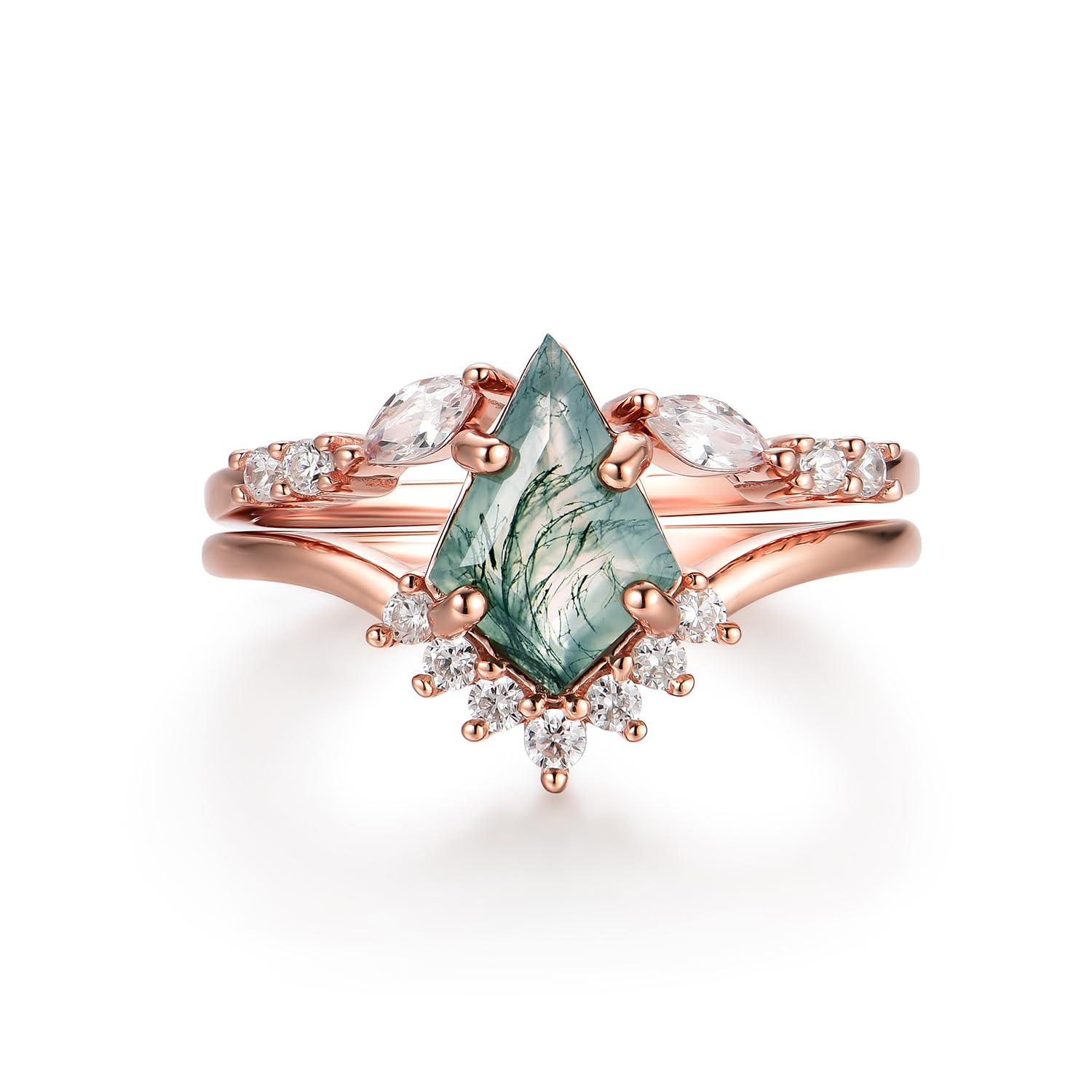Natural Moss Agate Gemstone 925 Sterling Silver Ring for Women | Kite Cut Engagement Ring Set | Wedding, Anniversary & Everyday Jewelry Gift