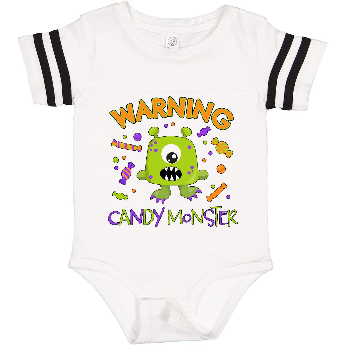 Inktastic Warning Candy Monster Baby Bodysuit - Cute Green Monster Design for Infants & Toddlers - Perfect for Halloween, Birthday Parties & Funny Photo Shoots