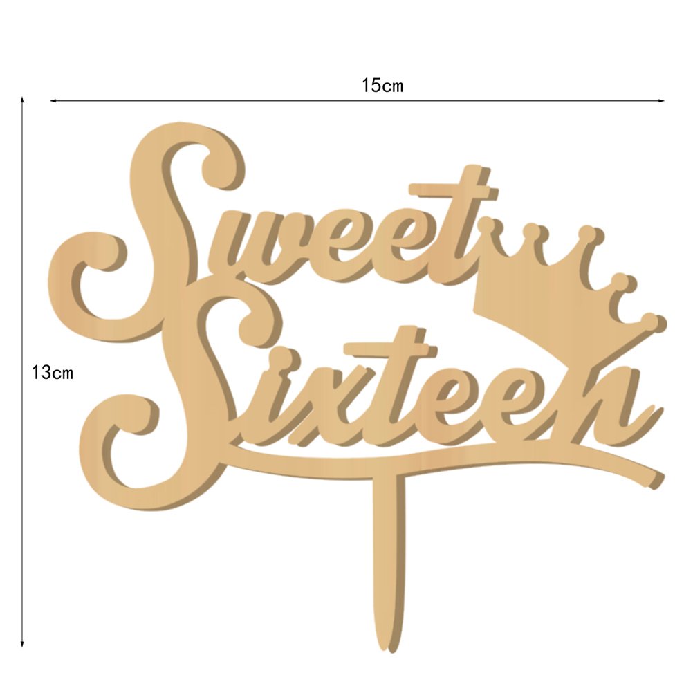 16th Birthday Cake Toppers - Wooden Cake Decorations for Anniversary, Wedding & Party Celebrations - Natural Wood Decor for Sweet Sixteen & Special Occasions