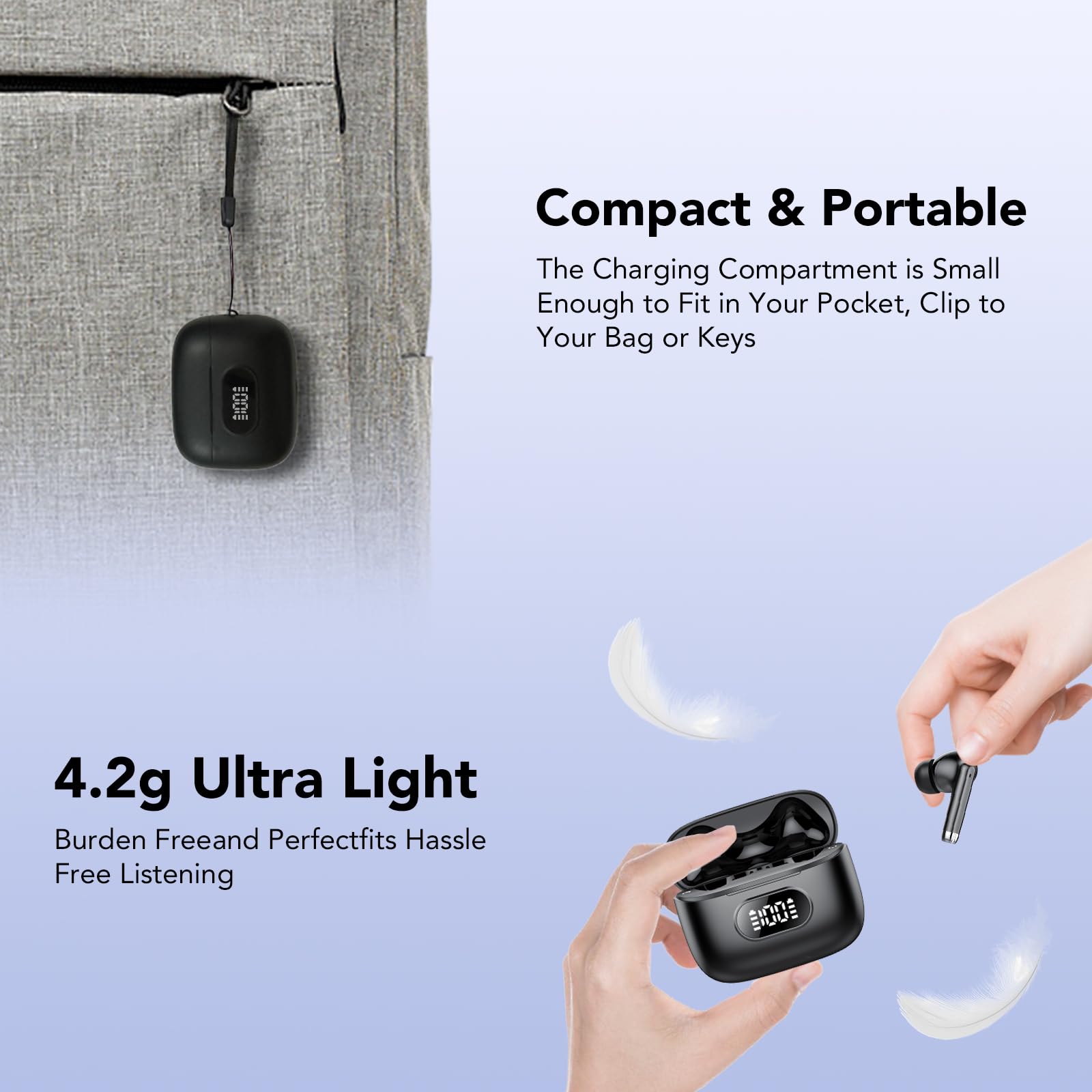 Wireless Bluetooth Headphones 5.3 with ENC Noise Cancelling Mic, Hi-Fi Stereo Sound, 50H Playtime, LED Display & IPX7 Waterproof - Perfect for Gym, Running, Travel & Work Calls