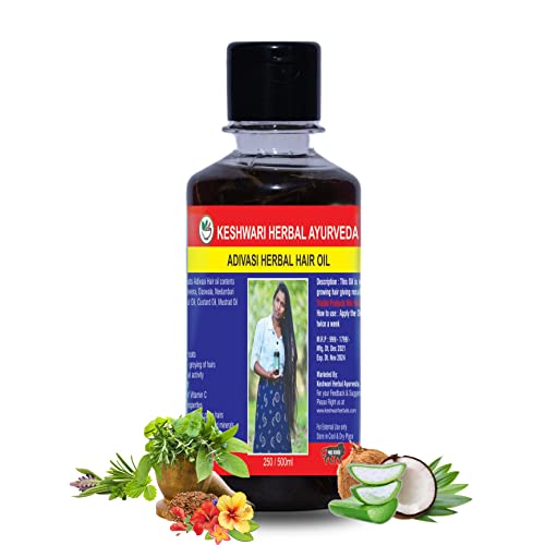 Adivasi Herbal Hair Oil for Hair Growth - Promotes Lustrous, Shiny & Silky Hair (250ml) | Natural Ayurvedic Treatment for Thinning Hair & Split Ends | Perfect for Daily Hair Care & Scalp Massage