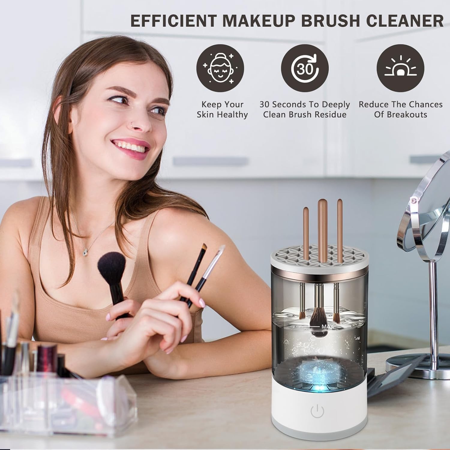 TIREE Electric Makeup Brush Cleaner Machine - Portable USB Automatic Spinner for Fast Washing & Drying | Fits All Brush Sizes | Perfect for Home, Salon & Travel Use (Pack of 1)