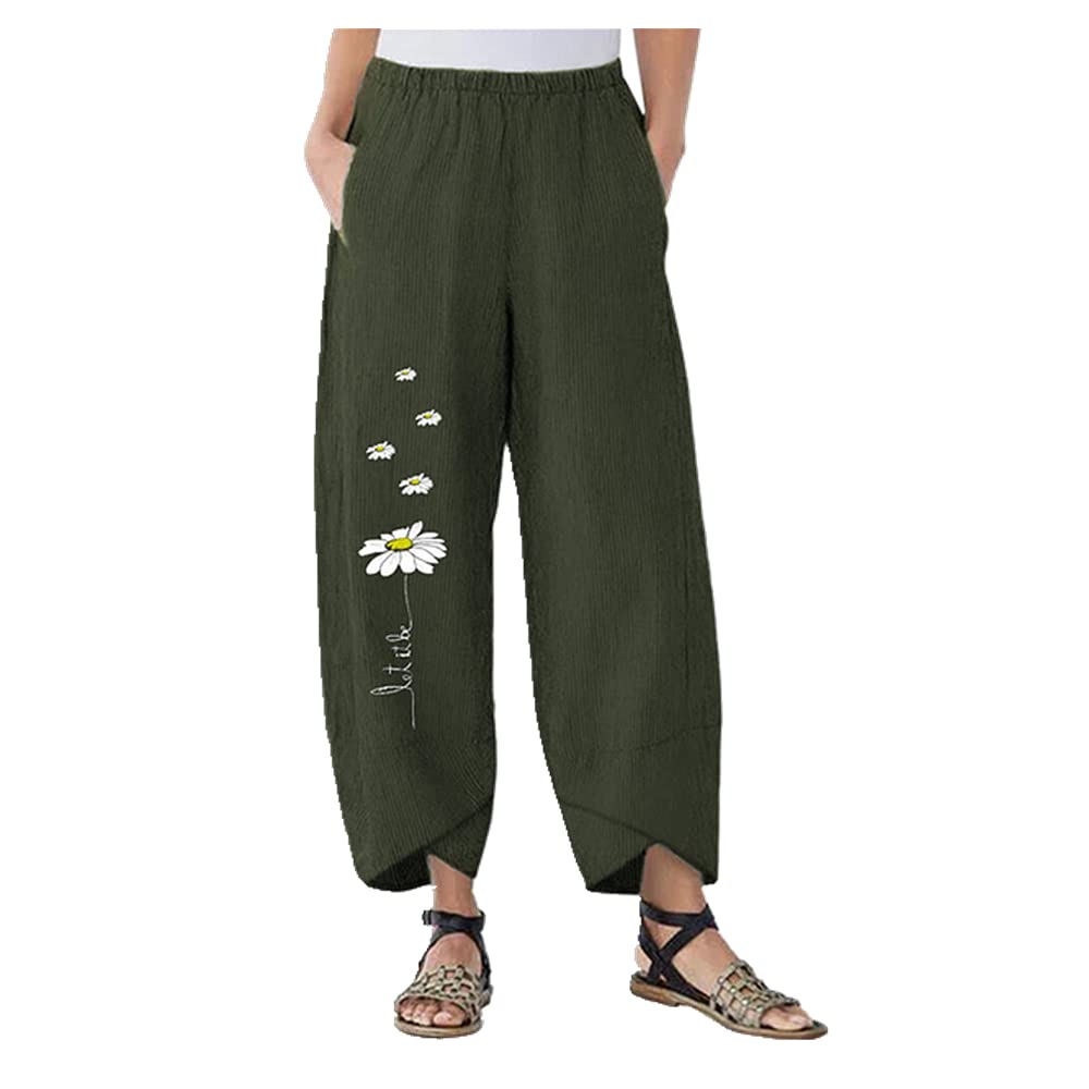 NP Summer Women's Floral Daisy Wide Leg Pants - Loose Fit Casual Trousers for Beach, Vacation & Boho Style Outfits