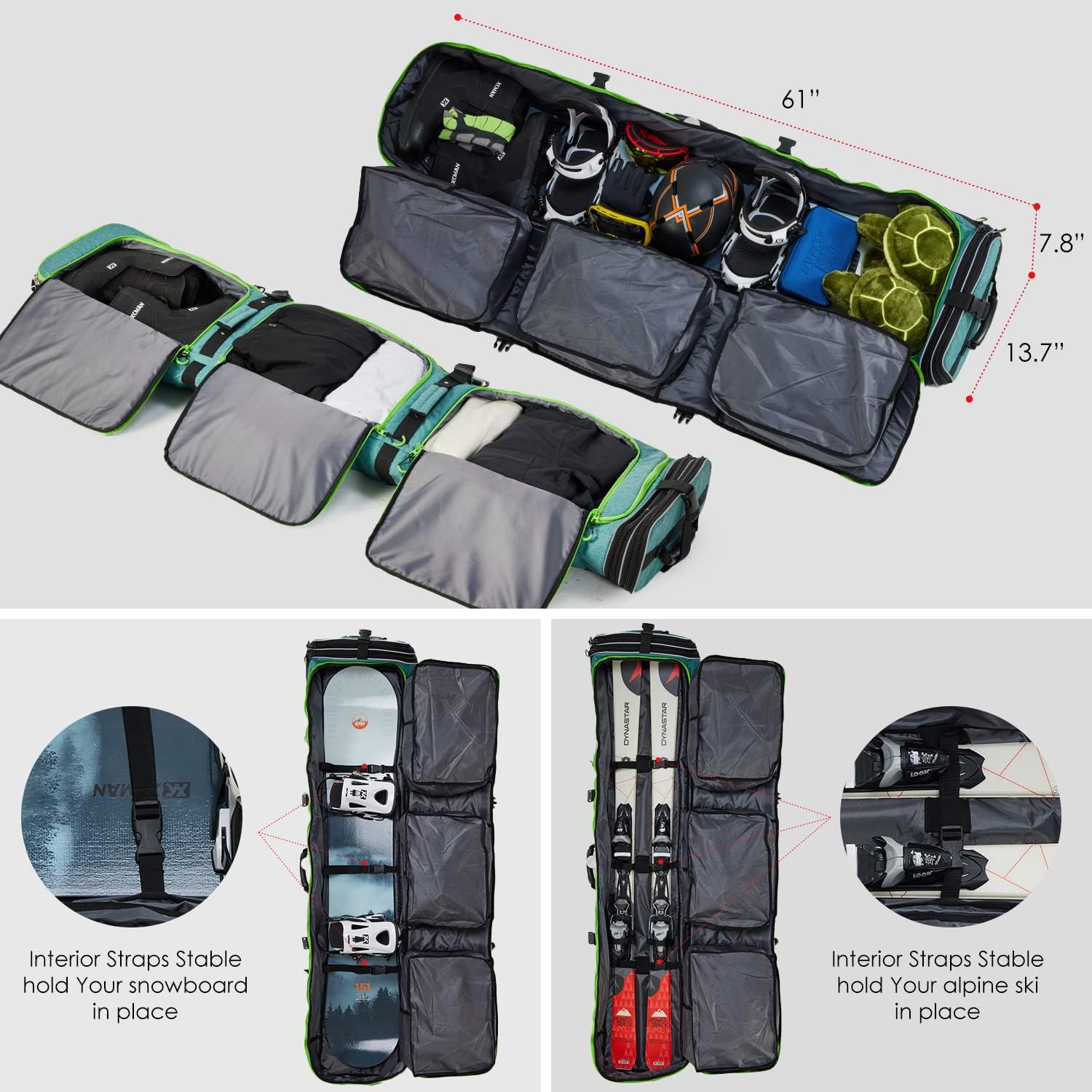 XCMAN Expandable Padded Snowboard Bag for Air Travel - Adjustable Length 63-75In - Waterproof Ski & Snowboard Storage for Winter Sports & Mountain Trips